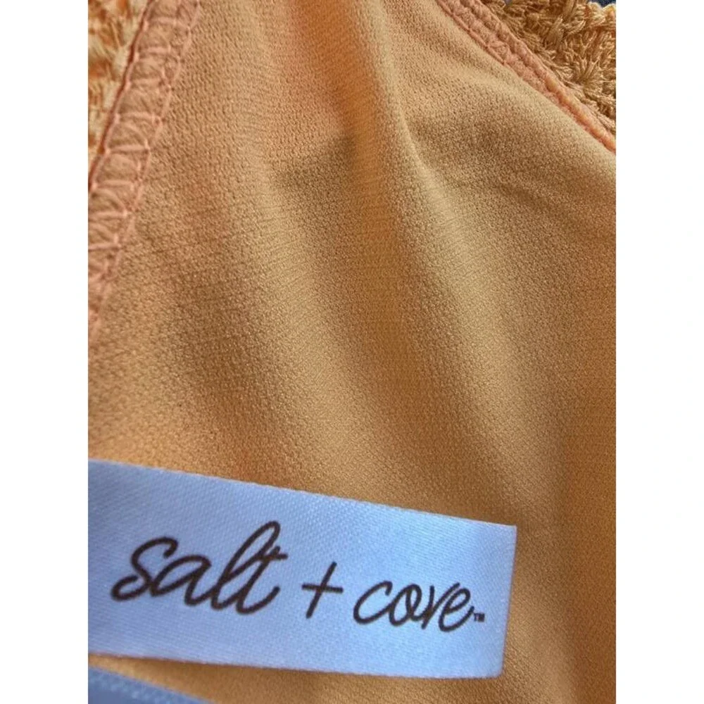 Salt + Cove Crochet Halter Triangle Bikini Juniors' XL Orange V-Neck Tie Closure